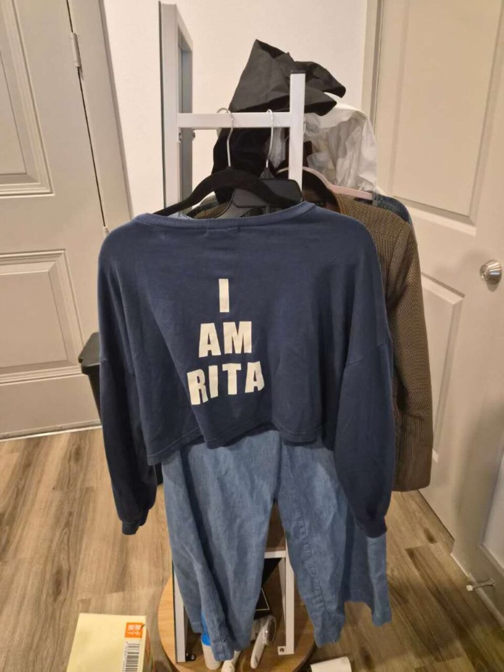 TEENIE Navy Cropped Graphic Sweatshirt “Last Dance” “I Am Rita” Long Sleeve Top - Picture 2 of 3